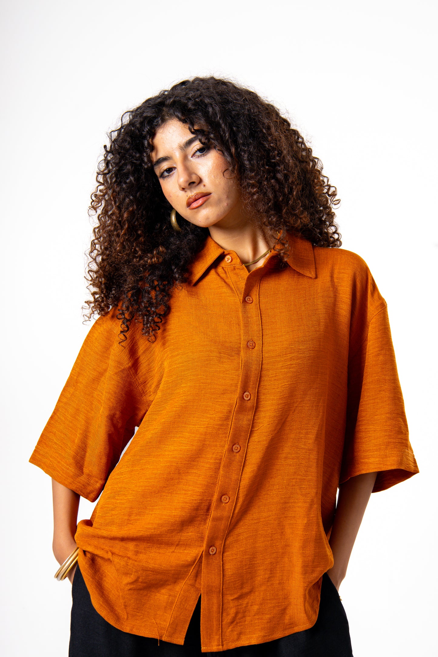 Women Linen Shirt (Orange)