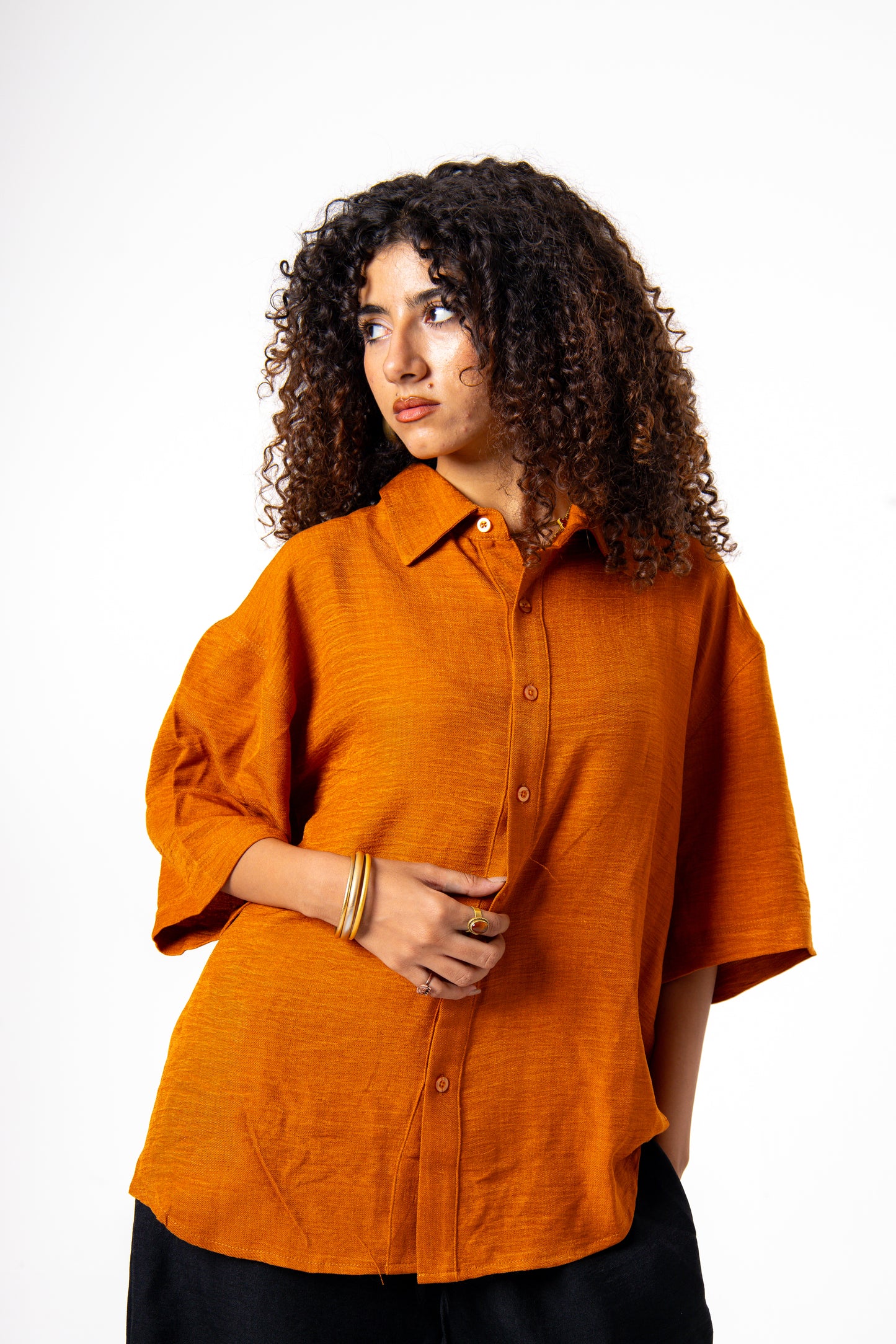 Women Linen Shirt (Orange)