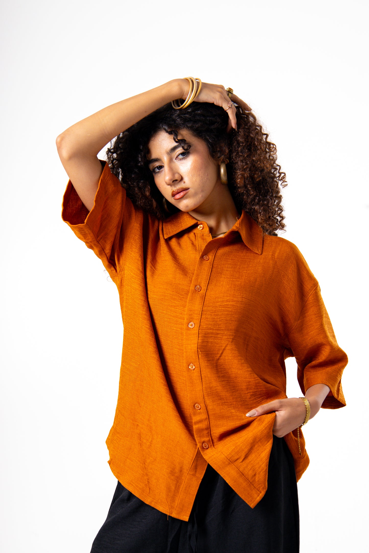 Women Linen Shirt (Orange)