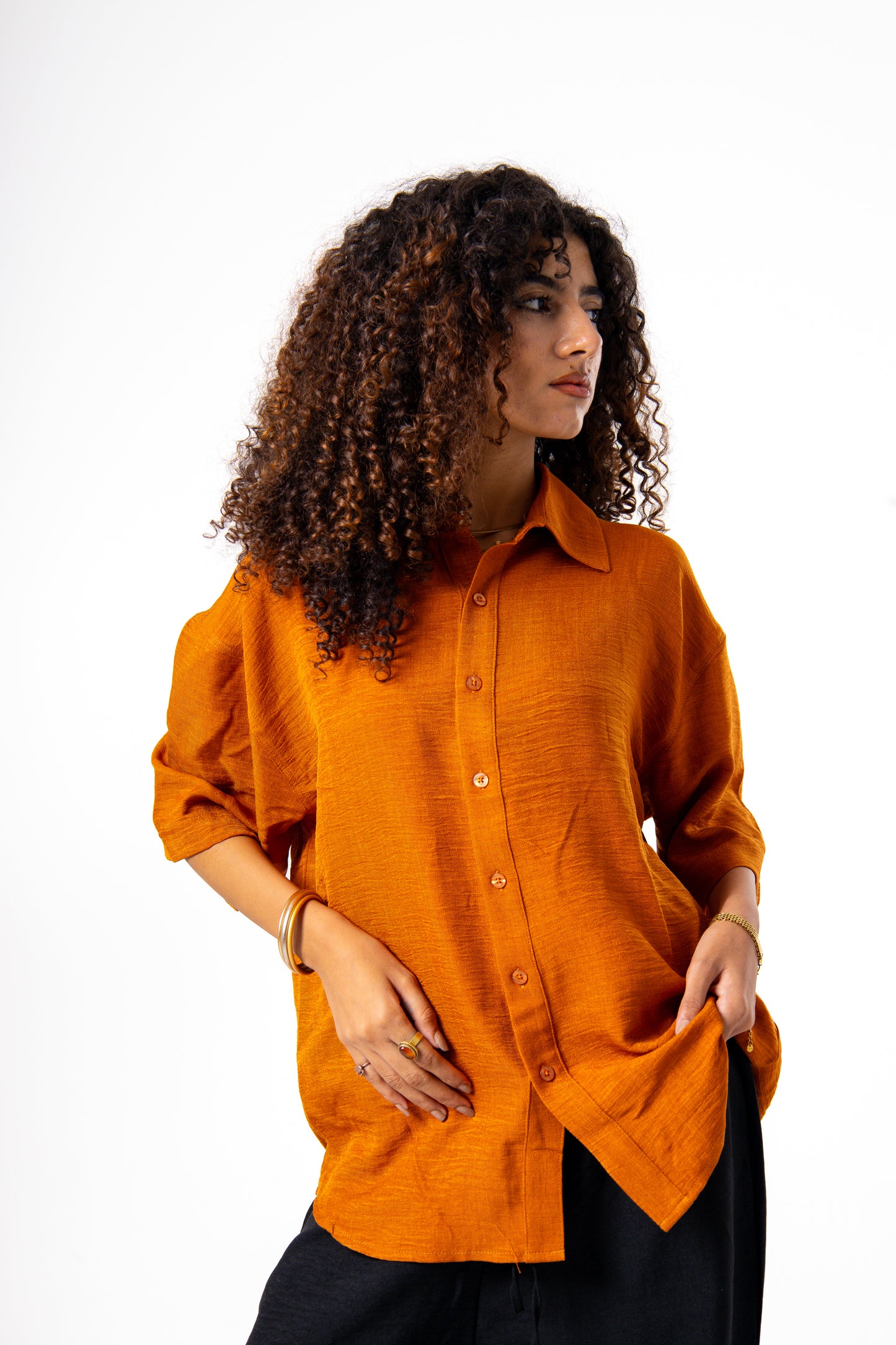 Women Linen Shirt (Orange)