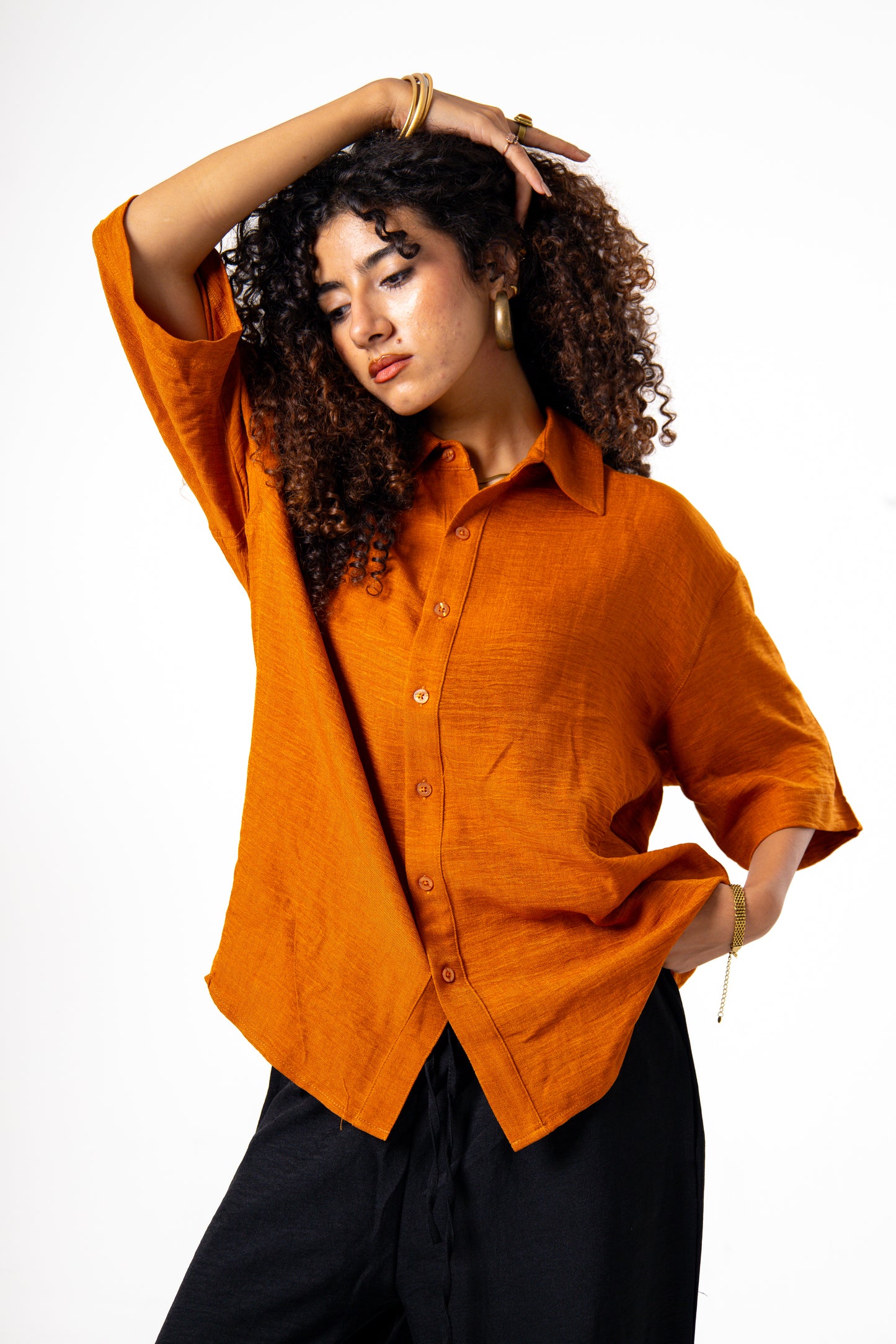 Women Linen Shirt (Orange)