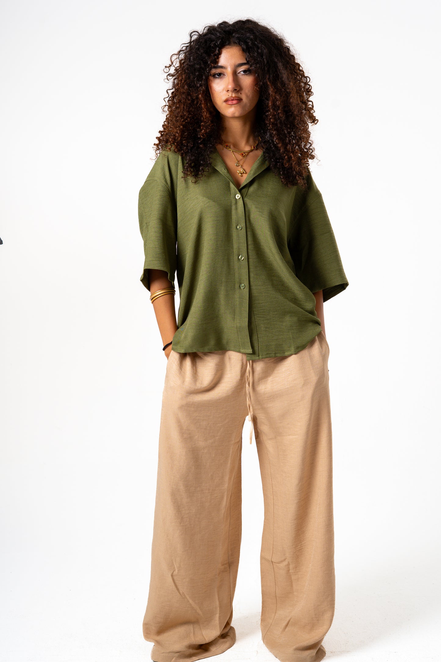 Women Linen Shirt (Olive)