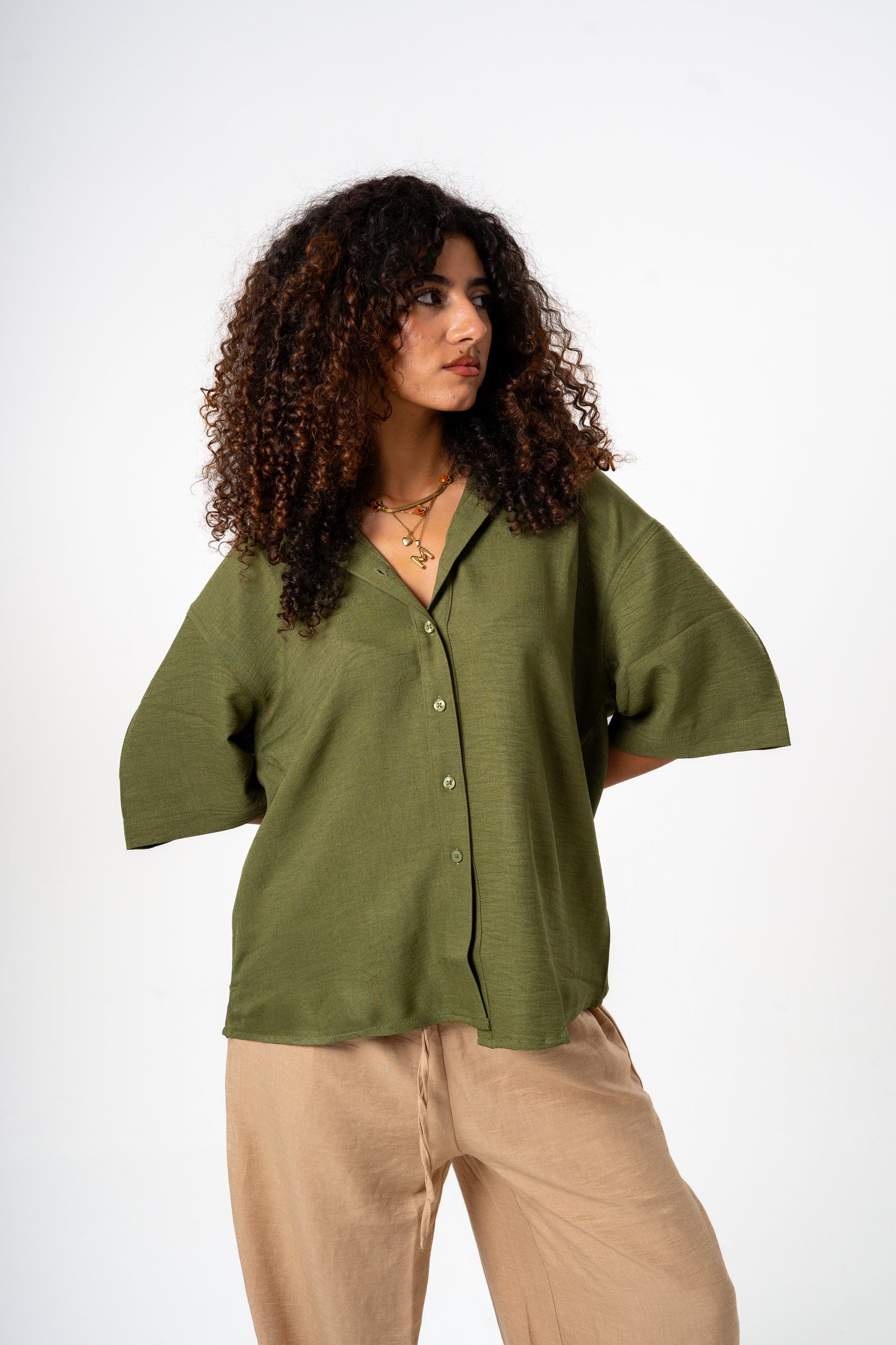 Women Linen Shirt (Olive)