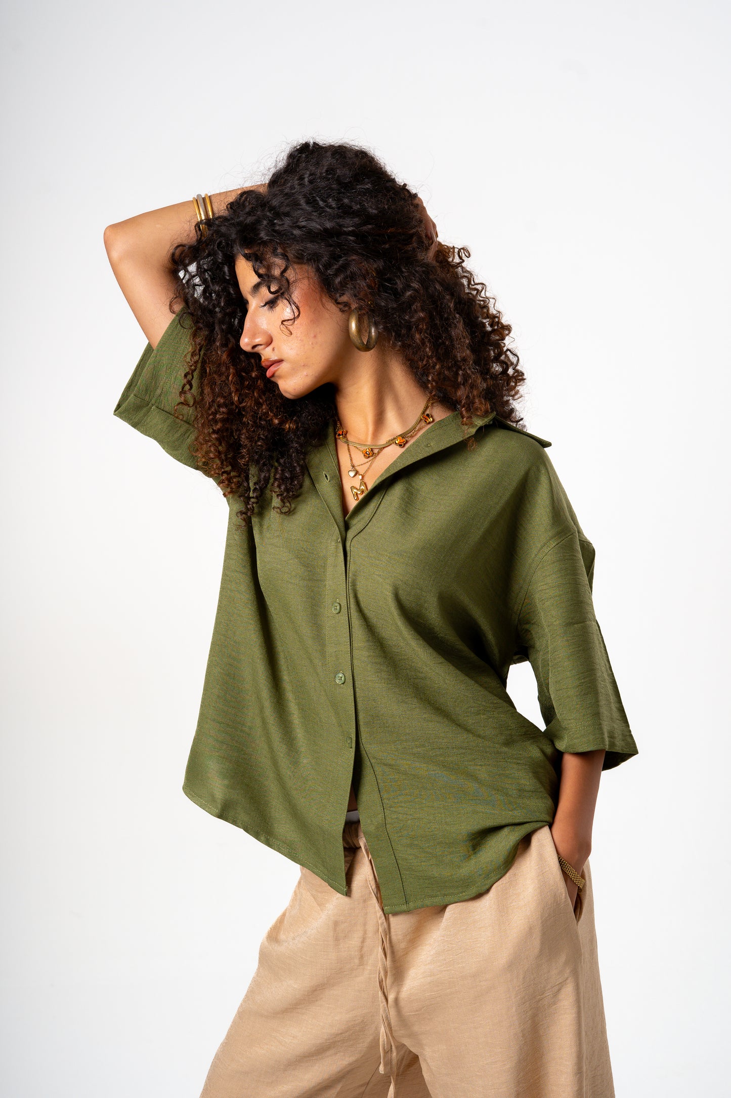 Women Linen Shirt (Olive)