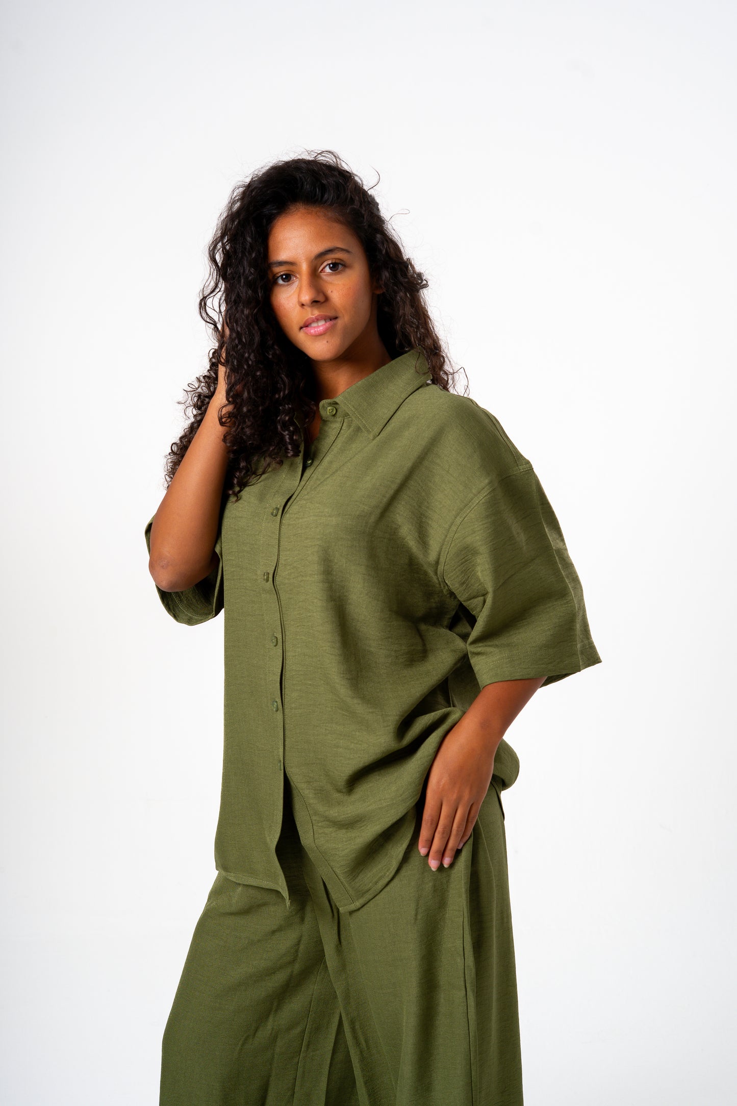 Women Linen Shirt (Olive)