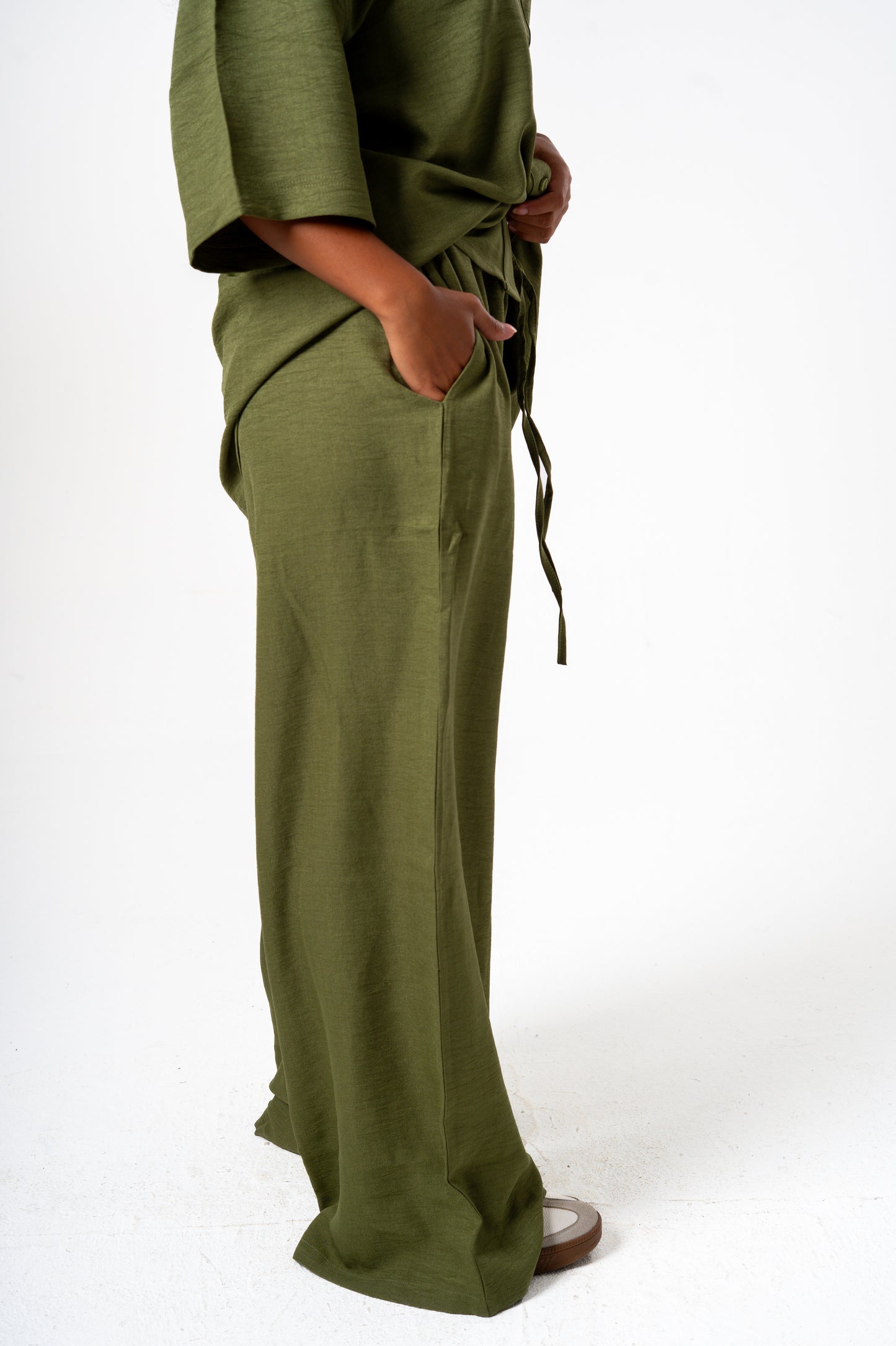 Women Linen Pants (Olive)