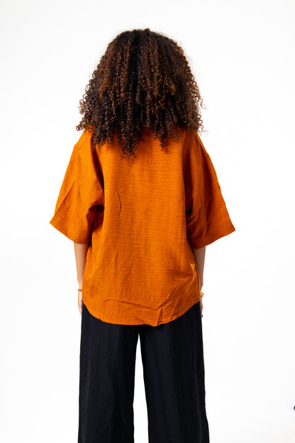 Women Linen Shirt (Orange)