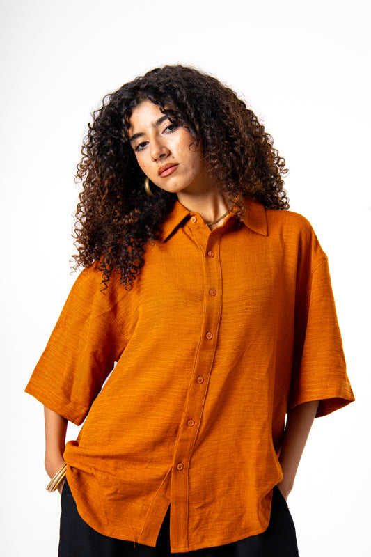 Women Linen Shirt (Orange)