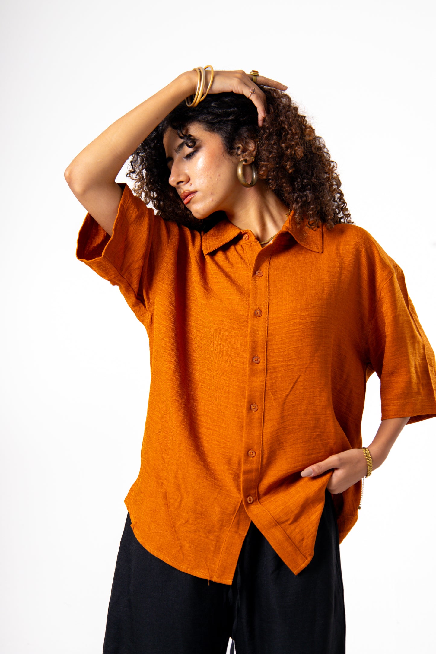 Women Linen Shirt (Orange)
