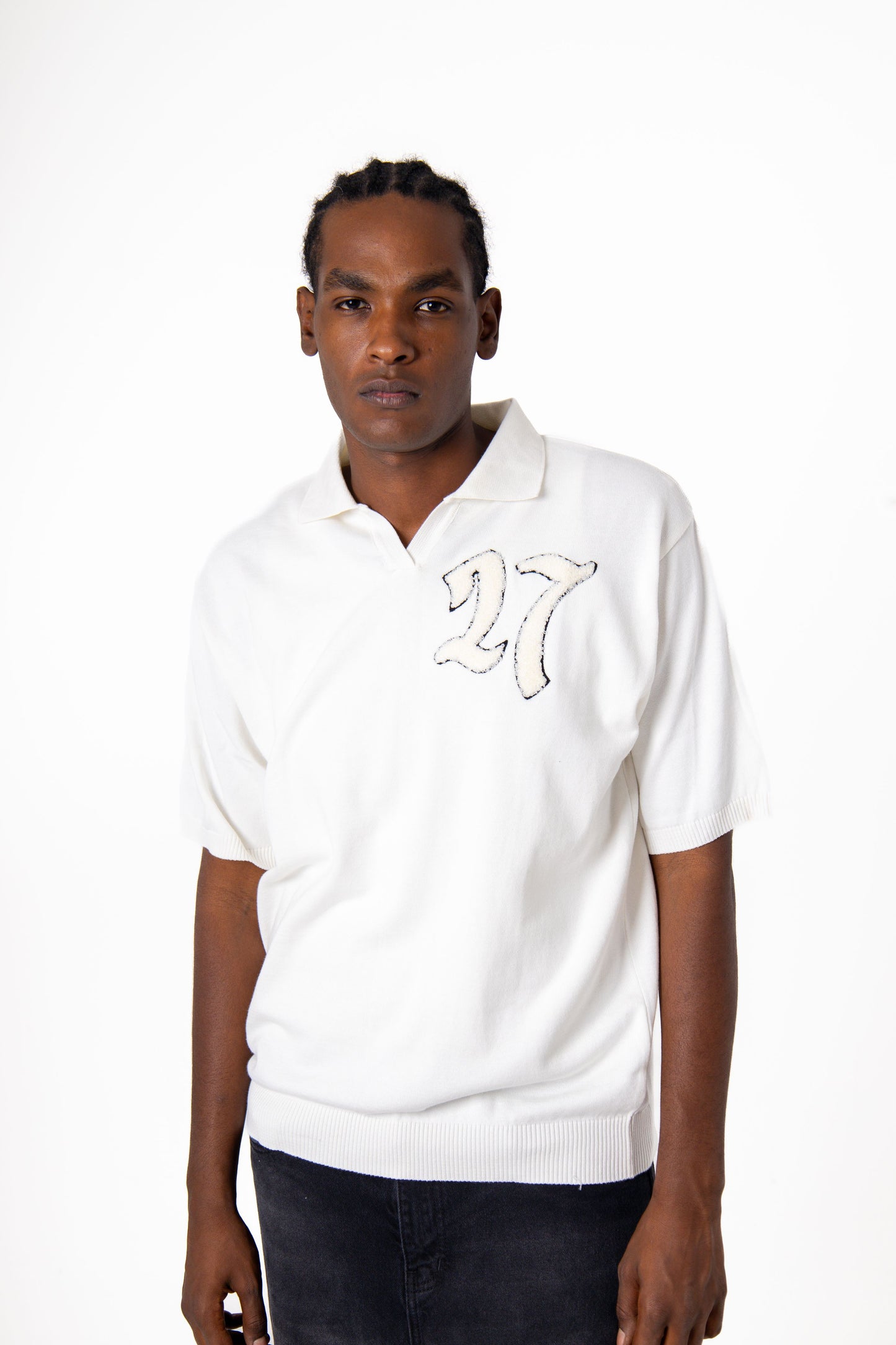 27 Stitched Knit White Tee