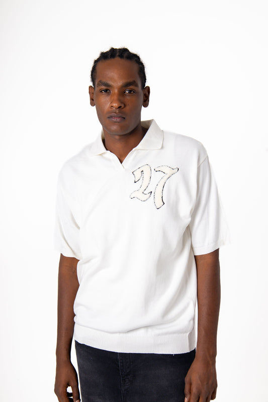 27 Stitched Knit White Tee