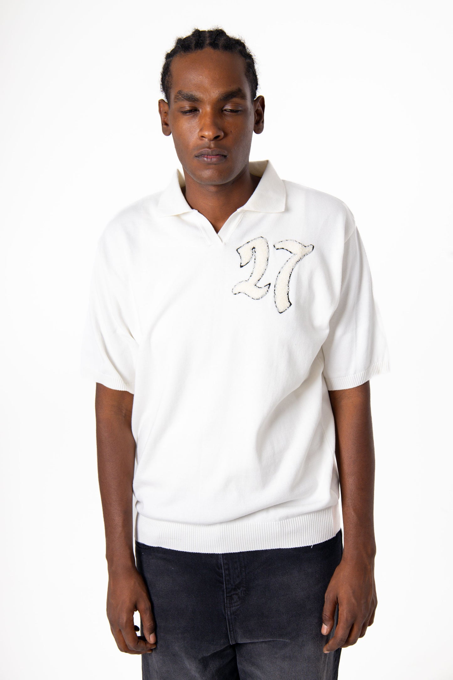 27 Stitched Knit White Tee