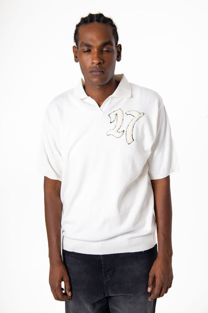 27 Stitched Knit White Tee