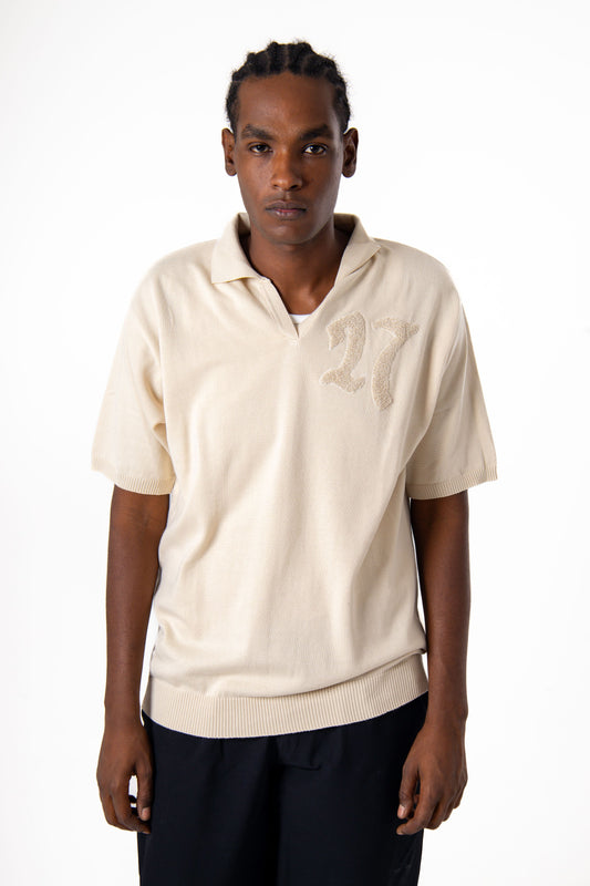 27 Stitched Knit Beige Tee