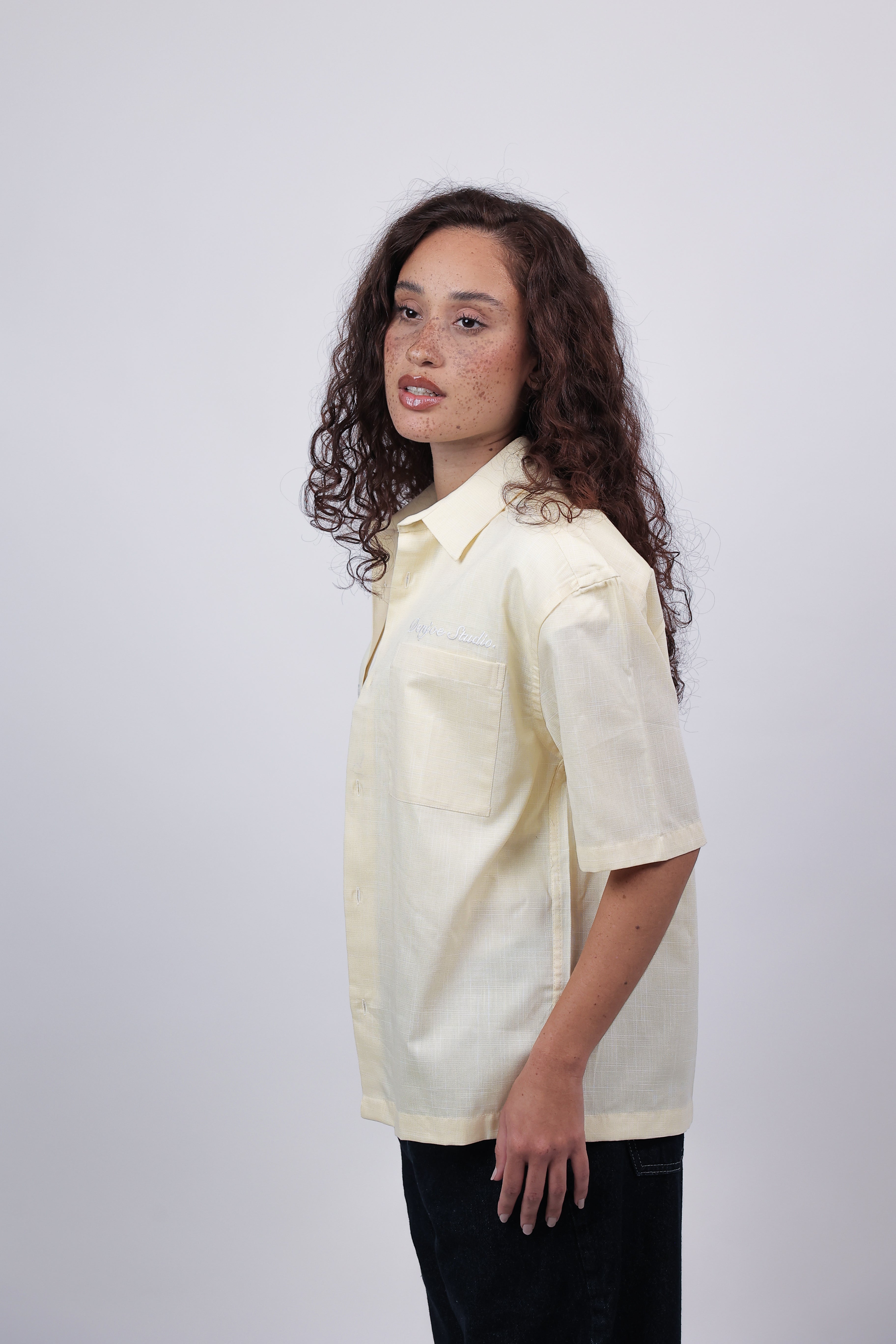 Short Sleeve Linen Shirt Boxy Fit (Butter Yellow)