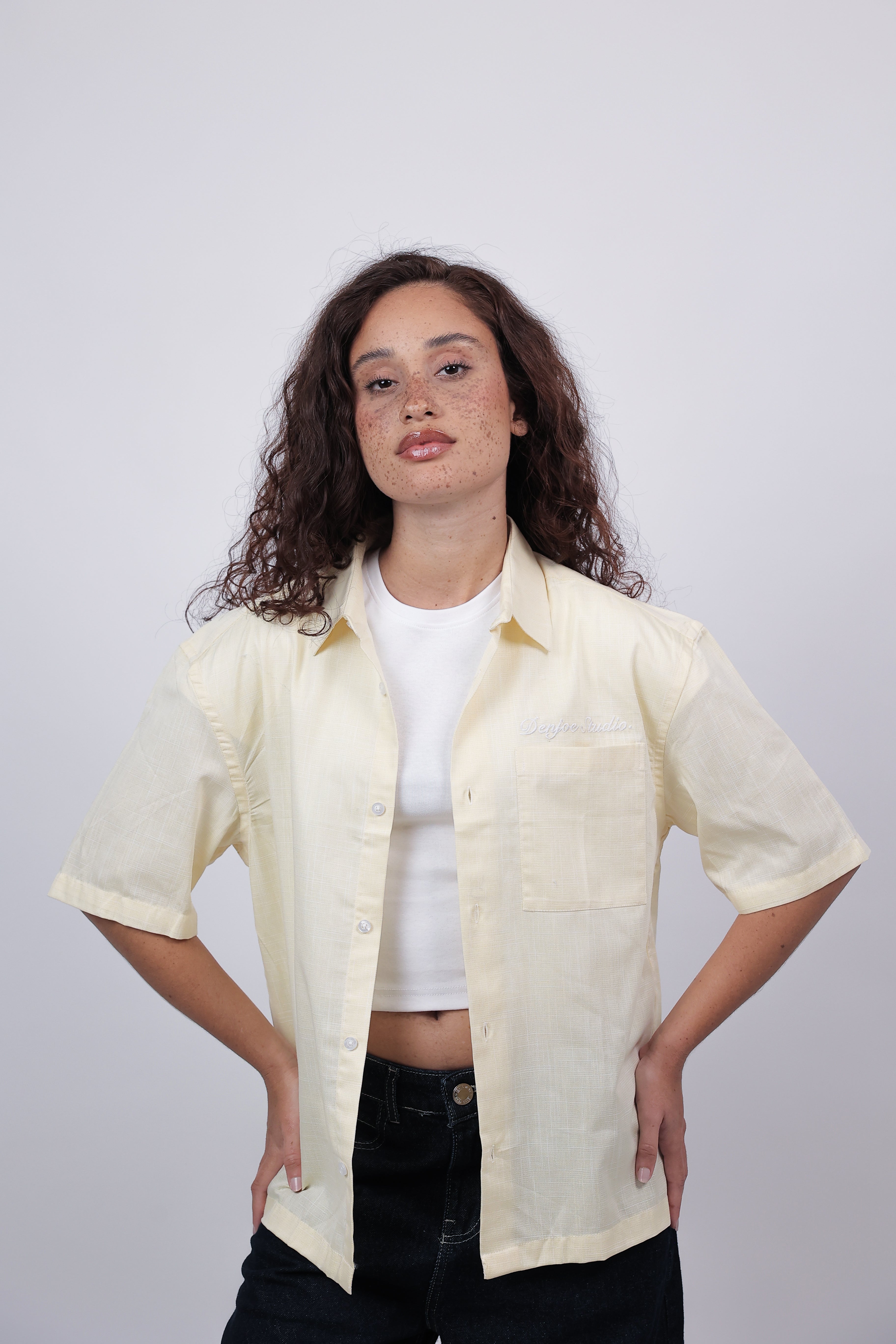 Short Sleeve Linen Shirt Boxy Fit (Butter Yellow)
