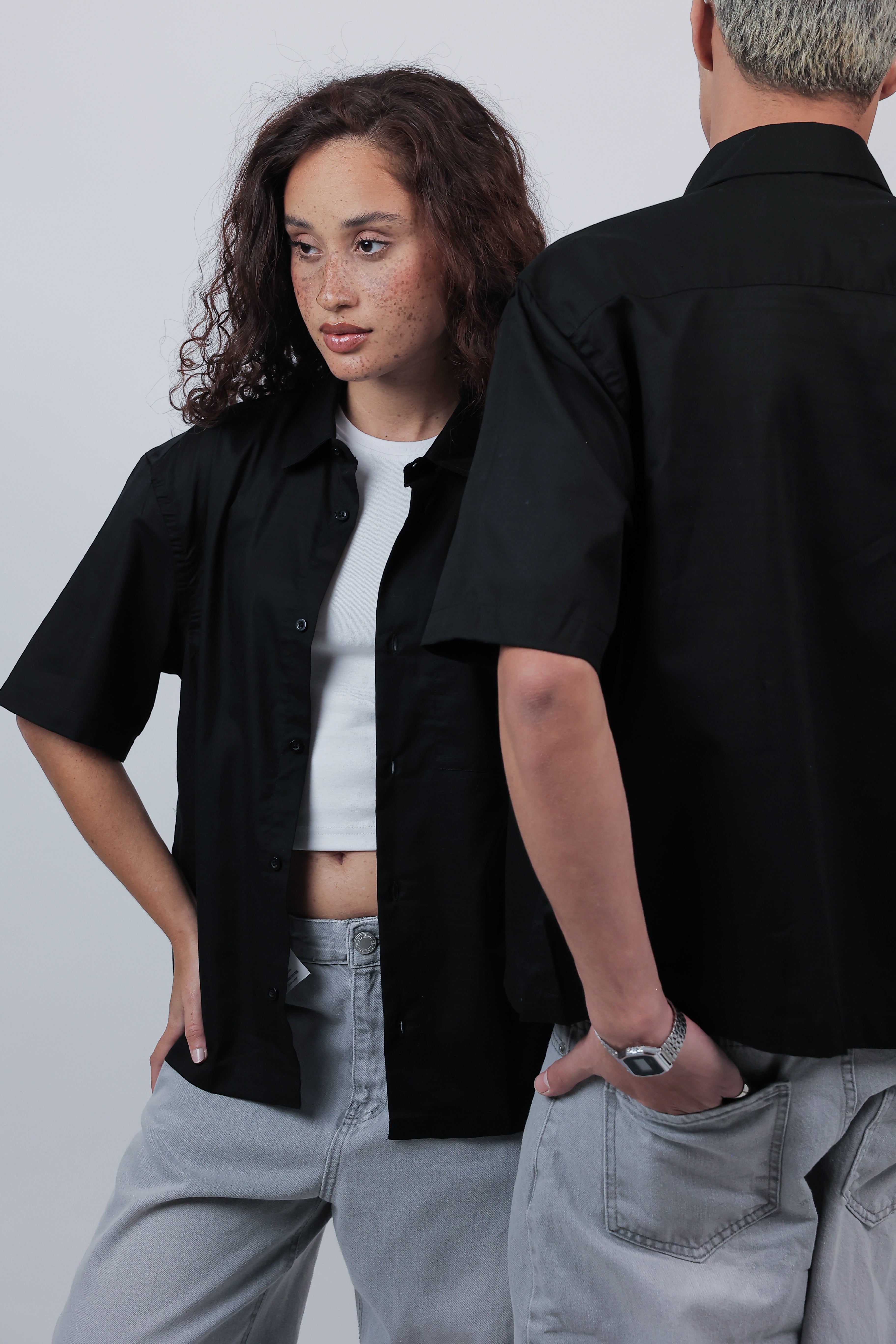 Short Sleeve Linen Shirt Boxy Fit (Onyx Black)
