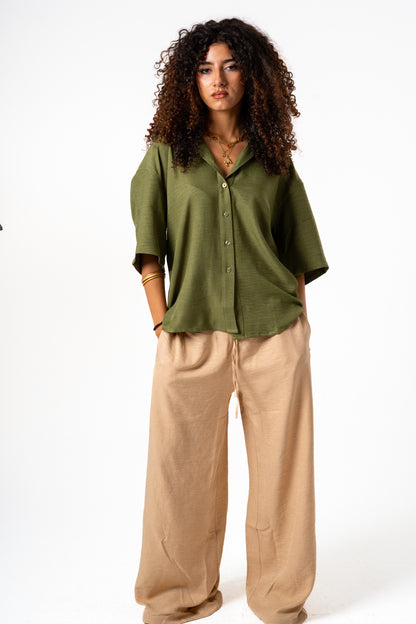 Women Linen Shirt (Olive)