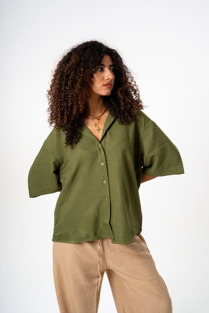 Women Linen Shirt (Olive)