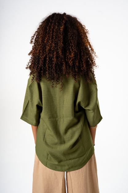 Women Linen Shirt (Olive)