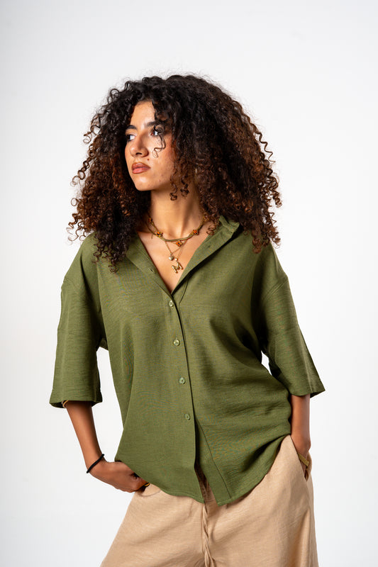 Women Linen Shirt (Olive)