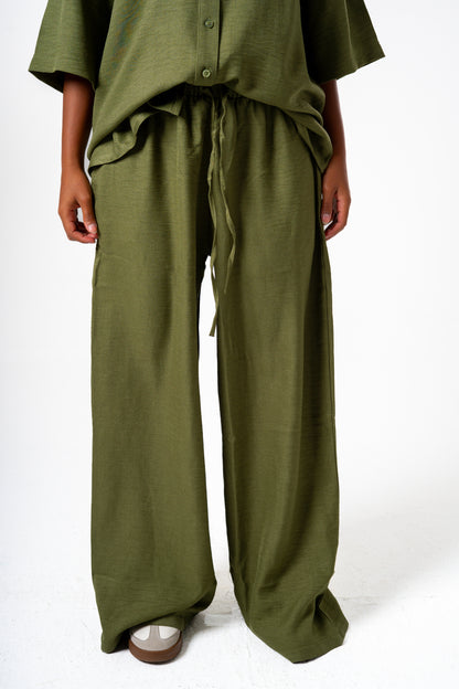 Women Linen Pants (Olive)