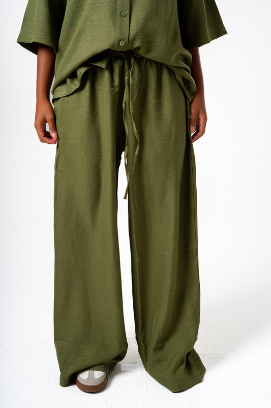Women Linen Pants (Olive)